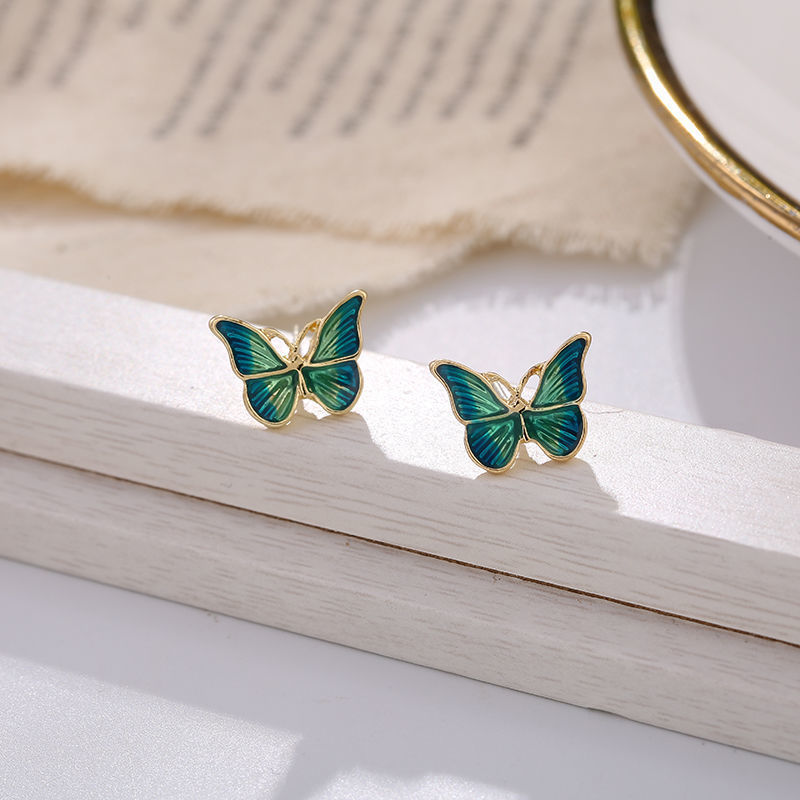 Forest Style Oil Painting Butterfly Earrings Retro Hong Kong Style Earrings