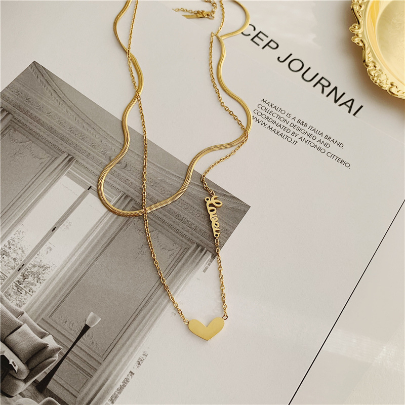 Titanium Steel Design Double-Layer Love Necklace