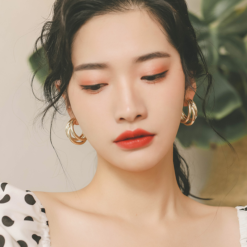 Three Ring Round Hoop Earrings New