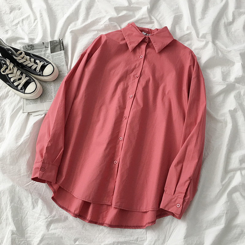 Design Sense Spring And Autumn Blouse Loose Long-Sleeved Outer Jacket Solid Color French Shirt