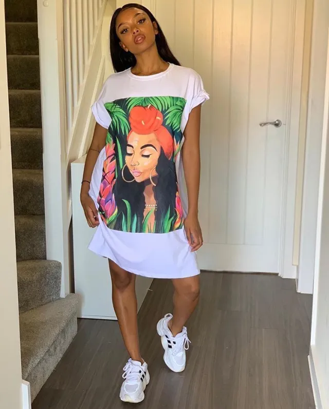 New European And American Women'S Cotton Avatar Print Casual Loose T Shirt Skirt White - Shop at LoveMi
