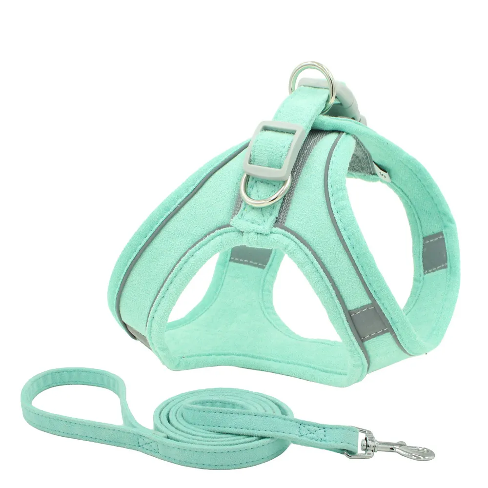 Suede Pet Chest Harness Reflective And Breathable Anti-Strike Cat Rope Small Dog Vest Type Traction Rope - Green