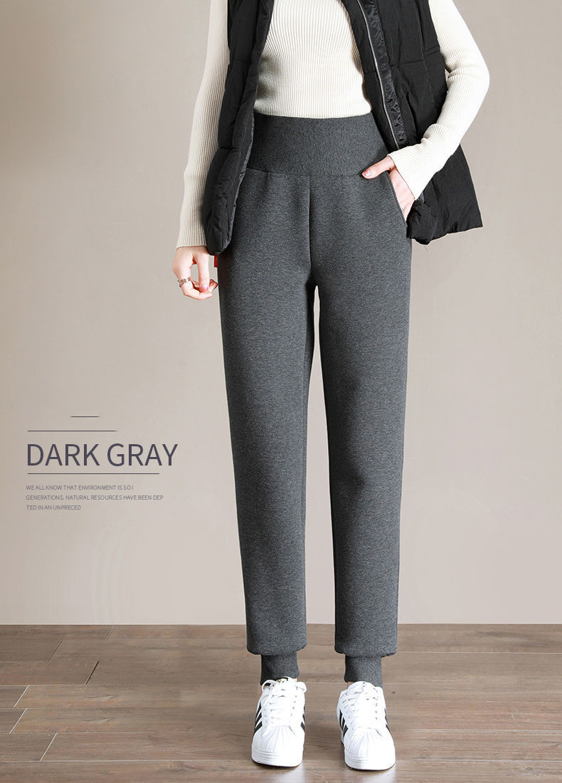 Plus Velvet Padded Sports Pants Women'S High-Waist Loose Fitting Fall Winter Lamb Velvet Casual Pants, Winter Women