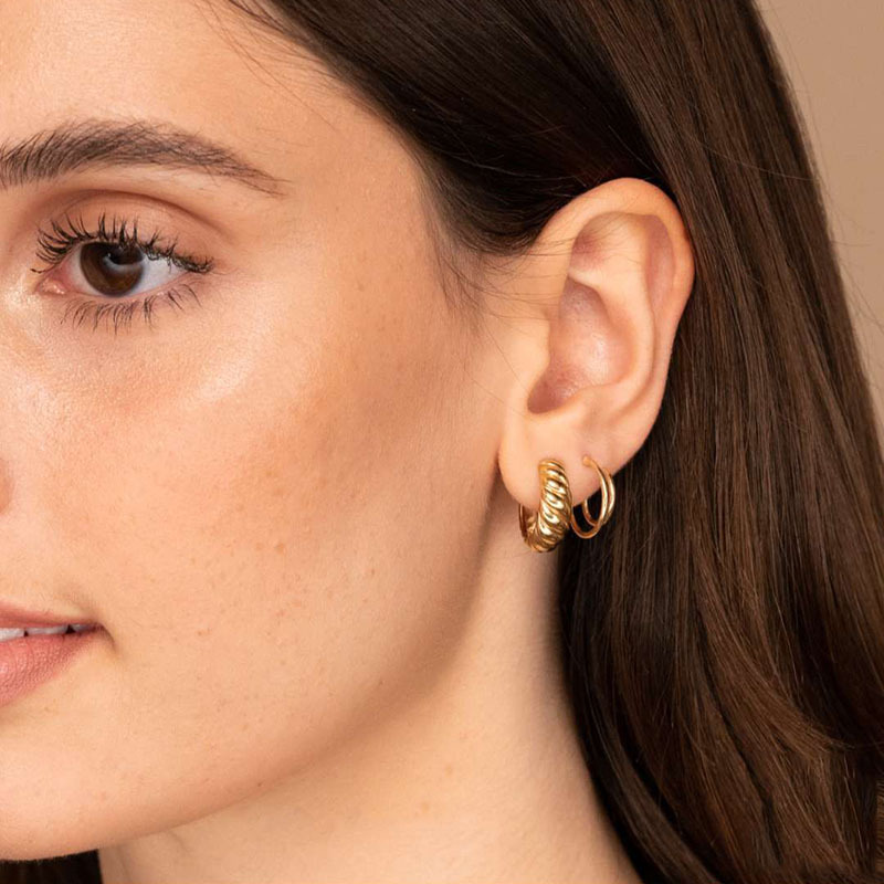 Titanium Steel Gold Plated French Croissant Spiral Metal Earrings