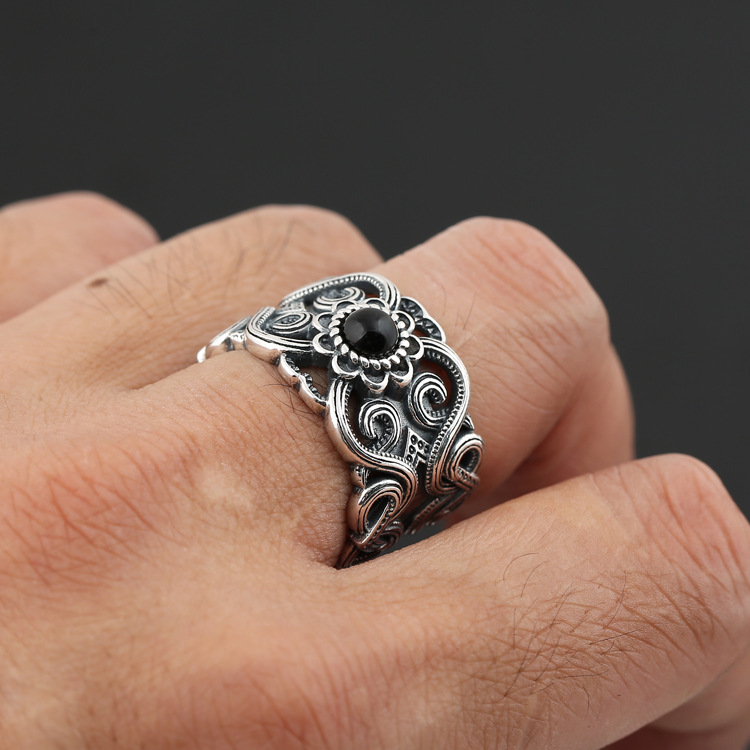 Mongolian Pattern Men's Open Ring Personality Ethnic Style