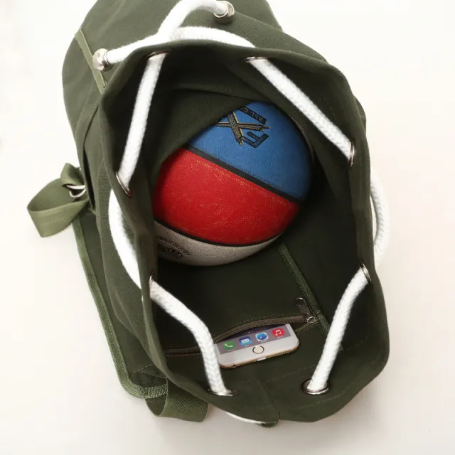 New Trendy Canvas Bag Men'S Bag Bucket Bag Backpack Sports Large Capacity Fitness Bucket Basketball Bag Green - Shop at LoveMi
