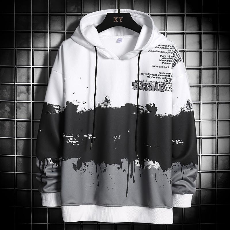 Mesh Men'S Japanese Large Size Full-Print Multicolor Loose Hooded Sweatshirt Long Sleeves