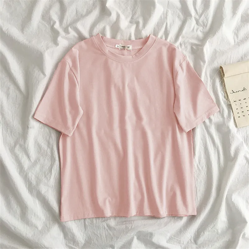 New Women'S Clothing Korean Student Loose Half Sleeve Solid Color Multifunctional Top - Pink