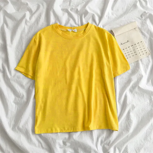 New Women'S Clothing Korean Student Loose Half Sleeve Solid Color Multifunctional Top Yellow - Shop at LoveMi