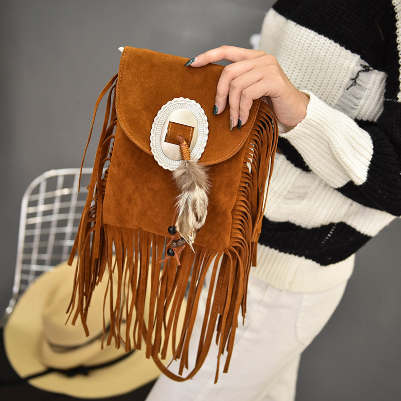 New Bohemian Tassel Messenger Bag Feather Straddle One Shoulder Women'S Bag