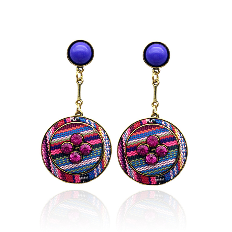 Embroidery Earrings, Creative Women's Diamond Earrings, Round Color Bohemian Style Ear Jewelry