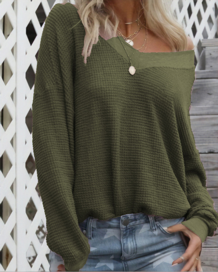 Title 7, Womens V-Neck Long-Sleeved Top Sweater