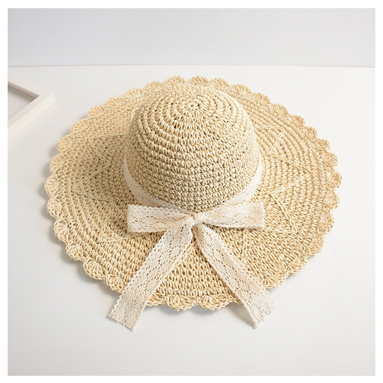 Female Summer Folding Big Eaves Seaside Holiday Lace Sunshade Fishing Hat Cream - Shop at LoveMi