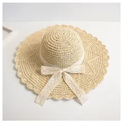 Female Summer Folding Big Eaves Seaside Holiday Lace Sunshade Fishing Hat - Cream - View 1