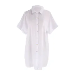 New Style Bubble Check Shirt Style Beach Sunscreen Shirt Vacation Leisure Blouse - White - View 1