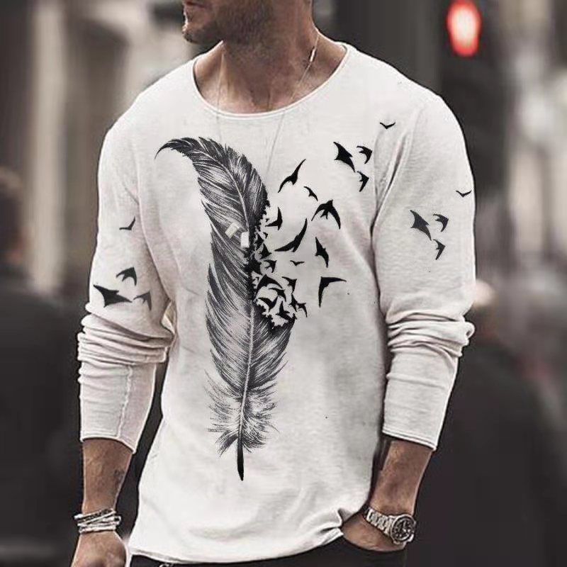 Men's Black Rose Print Casual Long Sleeved T Shirt