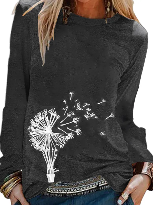 Women's Short sleeved Floral Print Casual O neck T shirt Black - Shop at LoveMi