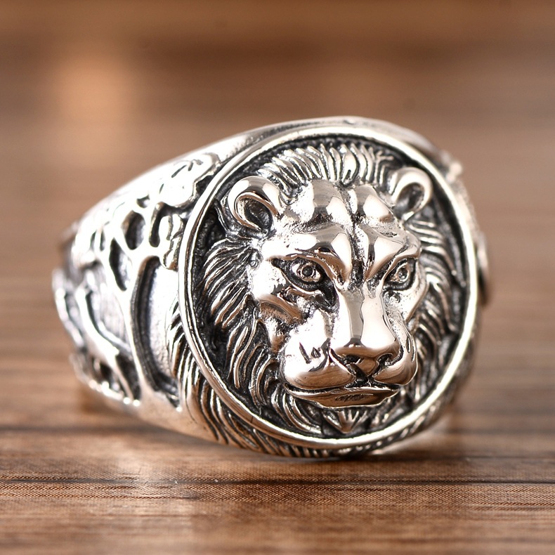 925 Sterling Silver Jewelry Domineering Lion Head Beasts Men'S Ring