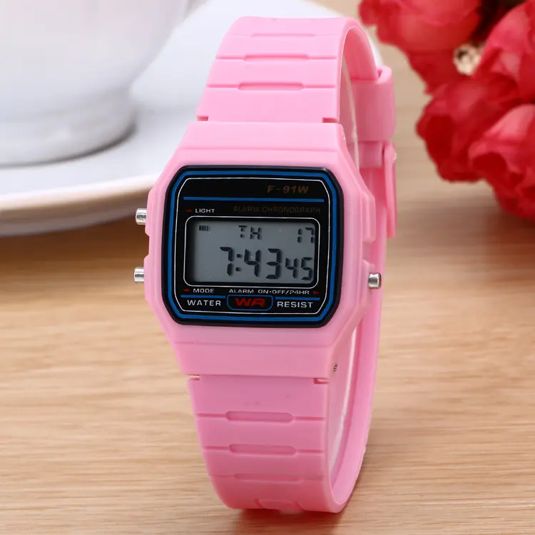 Non-Marked Gold and Silver F91W Ultra-Thin LED Electronic Watch