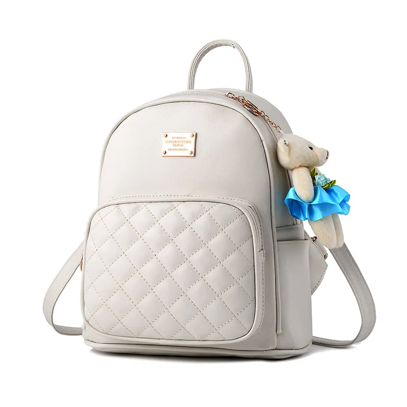 Autumn And Winter New Backpack College Style Casual Backpack Korean Fashion Trendy Ladies Bag Bear School Bag On Behalf Of - Cream
