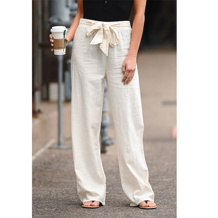 Title 2, Pure Color Lace Casual Loose Straight-Leg Trousers