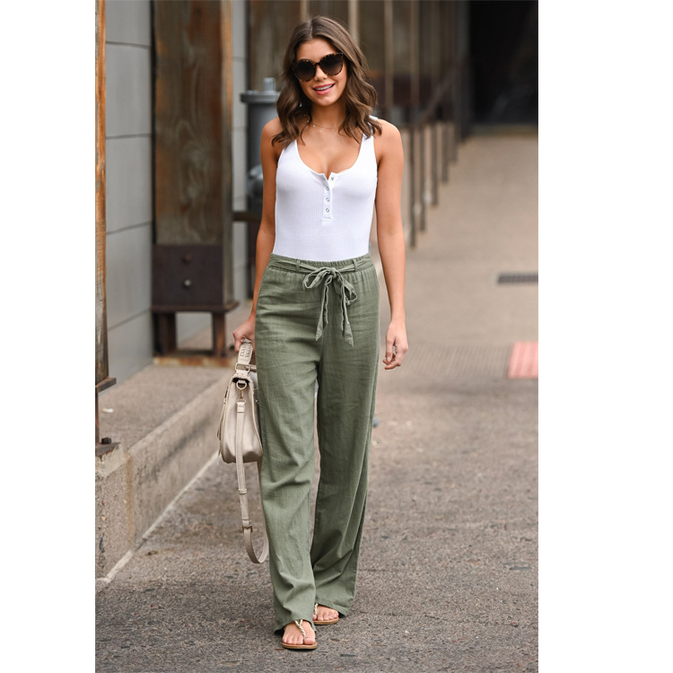 Title 4, Pure Color Lace Casual Loose Straight-Leg Trousers