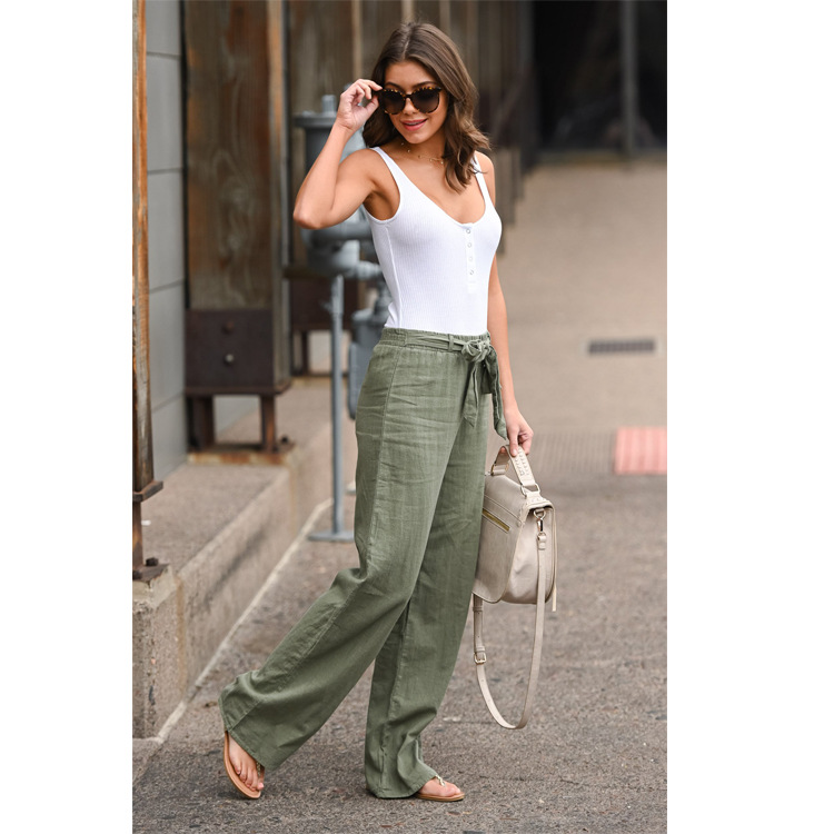 Title 7, Pure Color Lace Casual Loose Straight-Leg Trousers