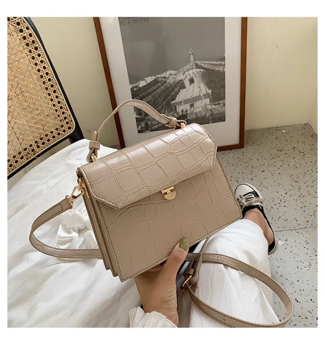 Stone Pattern Fashion One shoulder Diagonal Small Bag Handbag Women Khaki - Shop at LoveMi