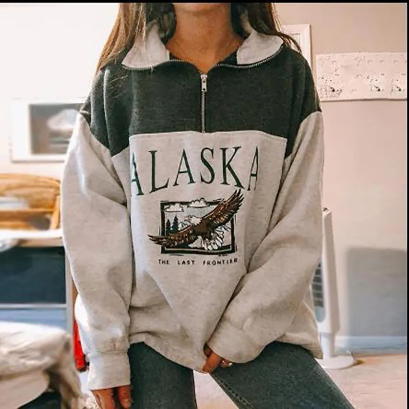 Fashion Lapel Printed Long-Sleeved Blouse Sweater Women - Green