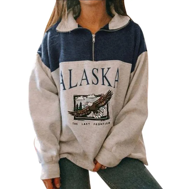 Fashion Lapel Printed Long Sleeved Blouse Sweater Women Blue - Shop at LoveMi