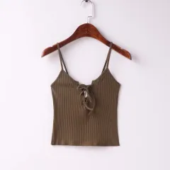 Sexy Summer Women's Dress With Slit Chest Vest Tie Rope Small Camisole - Army Green - View 1