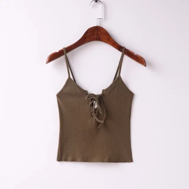 Sexy Summer Women's Dress With Slit Chest Vest Tie Rope Small Camisole - Army Green