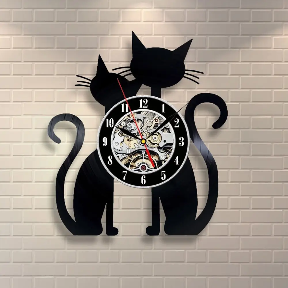 Fashion Creative Cat Vinyl Record Wall Clock Decoration Room
