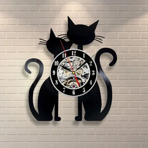 Fashion Creative Cat Vinyl Record Wall Clock Decoration Room