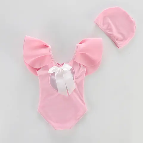 Lotus Leaf Flying Sleeves Open Back One-Piece Swimsuit