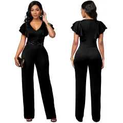 Sexy Casual Fashion Long-sleeved V-neck Women's Jumpsuit - Black - View 1