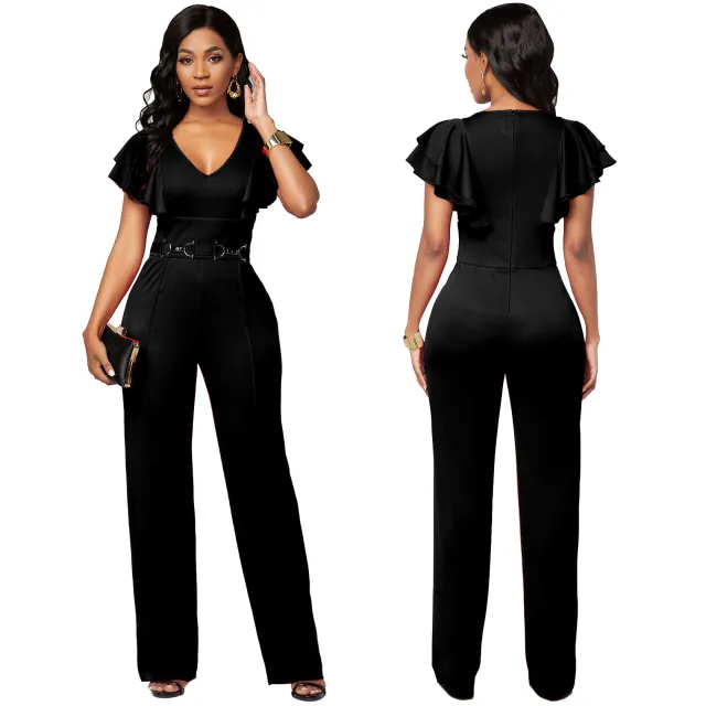 Sexy Casual Fashion Long sleeved V neck Women's Jumpsuit Black - Shop at LoveMi