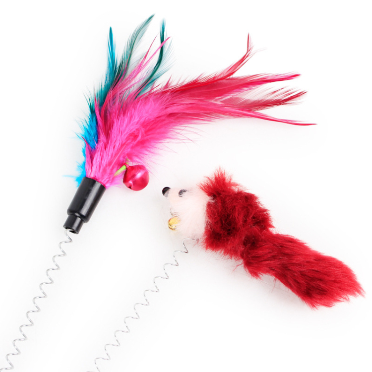 Cat Toy Mouse Type Funny Cat Rod Sucker Wire Spring Toy Color Feather Funny Cat Rod Pet Supplies Kitten