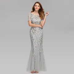 Large Size Evening Dress Foreign Trade European And American Version Pearl Mesh Fishtail Slim Sexy Women'S Clothing In Stock - Silver - View 1