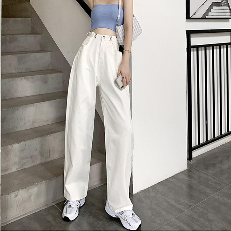 Thin And Thin Jeans Women's Pants Cover The Hips And Thighs, Thick White High-Waisted Wide-Leg Pants, Pear-Shaped Body Wear