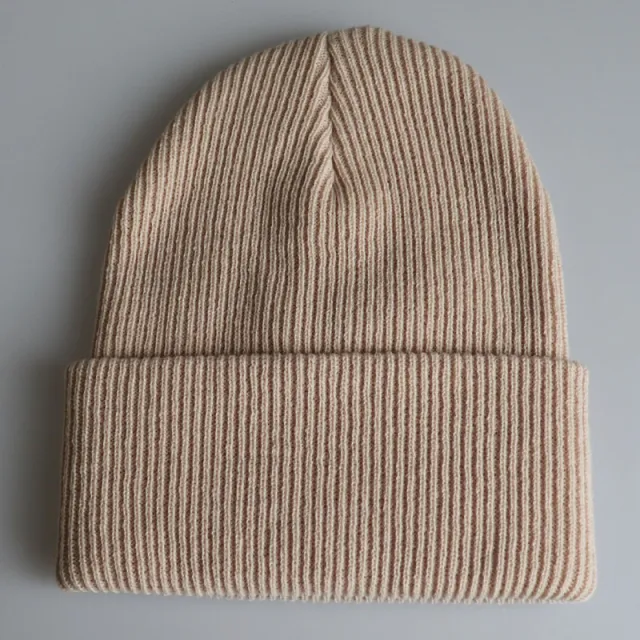 Pure Color Light Board Adult Knitted Hat With Warmth Hip Hop Hat Beige - Shop at LoveMi