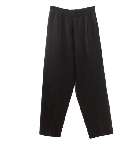 Winter Clothes With A Sense Of Straight Wide Leg Pants High Waist Elastic Knitted Wool Casual Pants Women Korean Version New Black - Shop at LoveMi