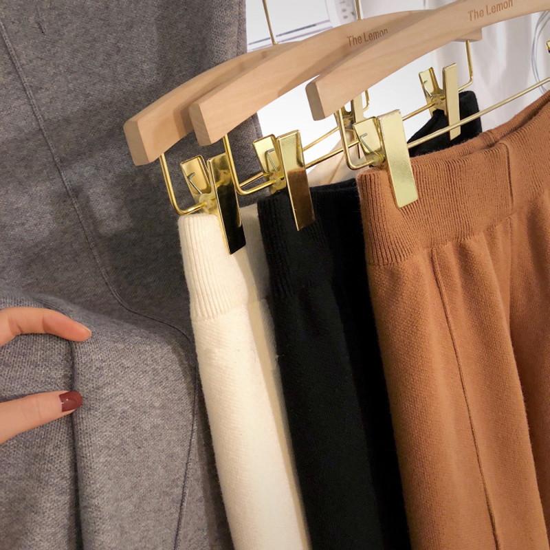 Winter Clothes With A Sense Of Straight Wide Leg Pants High Waist Elastic Knitted Wool Casual Pants Women Korean Version New