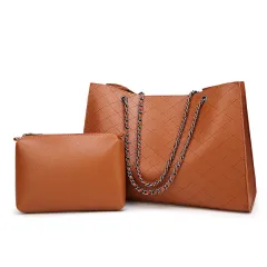 Diamond check chain single-shoulder bag - Brown - View 1