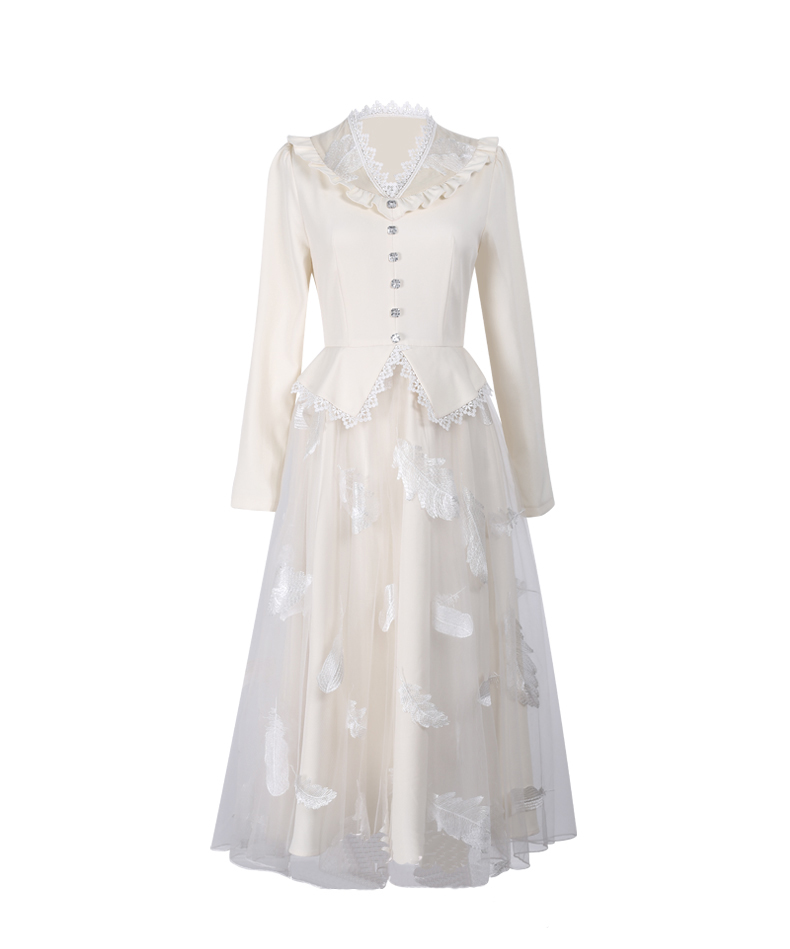 Embroidered Feather Maxi Dress