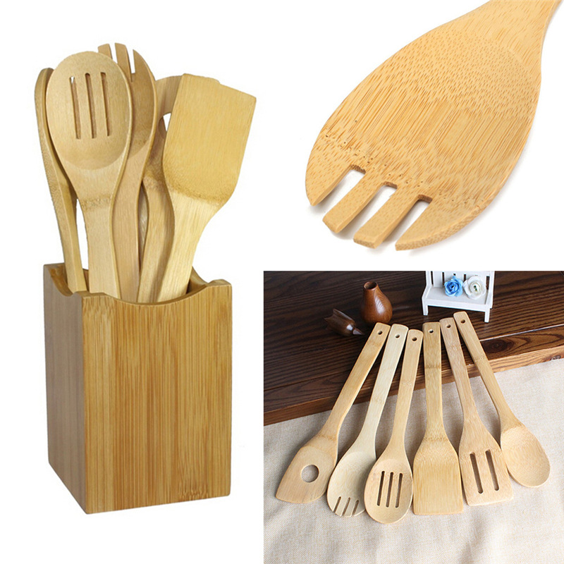 Bamboo Spatula Non-Stick Spatula Soup Spoon Salad Spoon Bamboo Spoon 6-Piece Set
