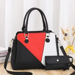 One-shoulder Messenger Bag Hit Colour Fashion Messenger Bag Large-capacity Handbag - Black - View 1