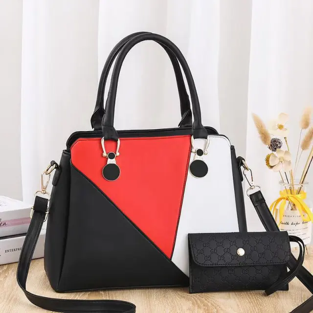 One shoulder Messenger Bag Hit Color Fashion Messenger Bag Large capacity Handbag Black - Shop at LoveMi