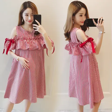 Maternity Dress Summer Skirt Top Suit Mid-Length Breastfeeding