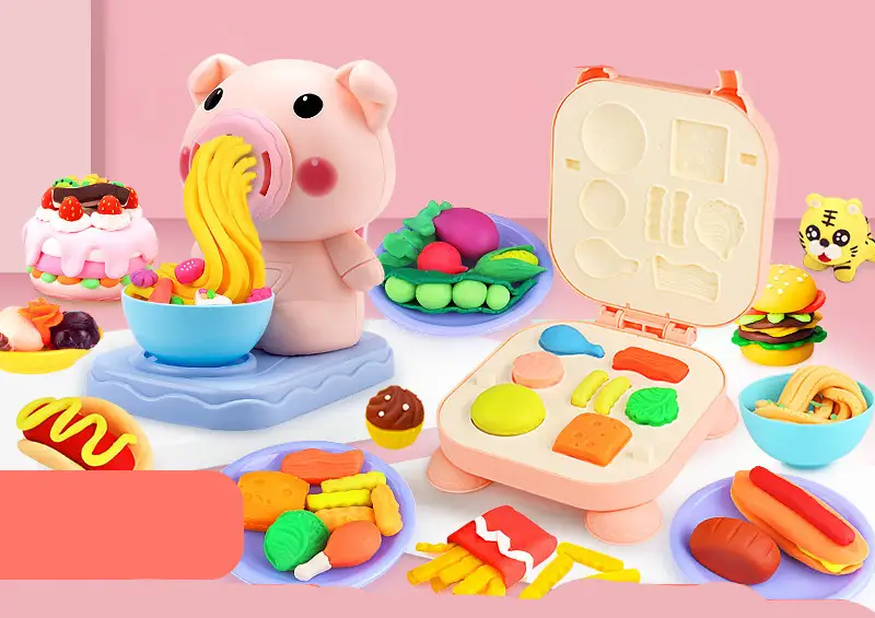Children's Piggy Noodle Machine Toy Non-Toxic Plastic Clay Mold Tool Set Handmade Light Clay Girl
